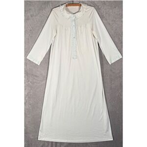 Vintage Shadowline Nightgown Women M White Lace Trim Collar Long Sleeve Nylon
